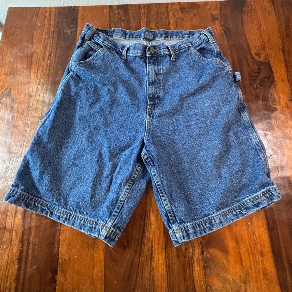 Full Blue Mens 36 Vintage Carpenter Denim Shorts Medium Wash Blue Cotton Utility